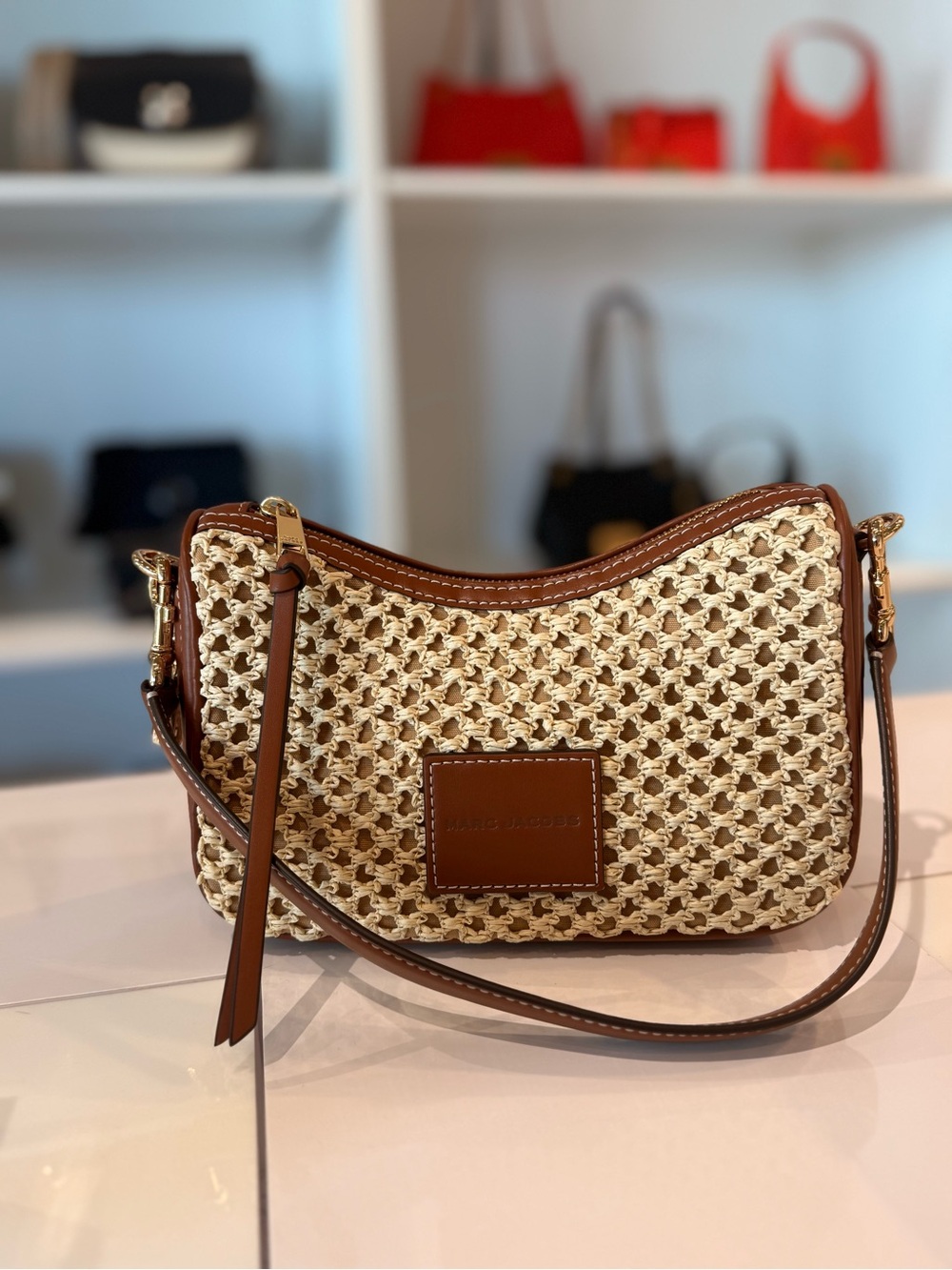 NWT Marc Jacobs small woven convertible shoulder crossbody bag - natural